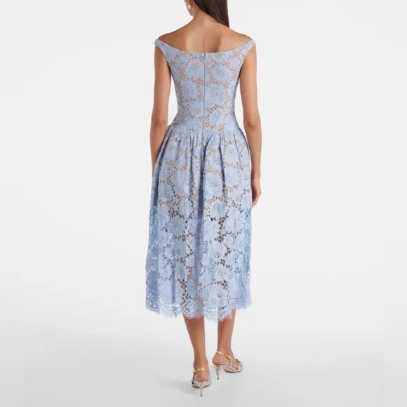 NWT- Self-Portrait Blue Midi Dress in Floral Lace - Picture 10 of 17